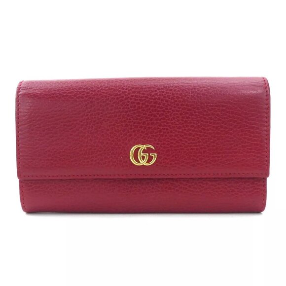 Auth GUCCI GG Marmont Long Wallet Red Leather/Goldtone - t19598a - Picture 1 of 11